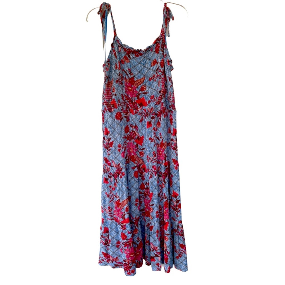 Knox Rose Floral Rayon Sundress
Sz 1X Blue Red Spaghetti Strap Dress